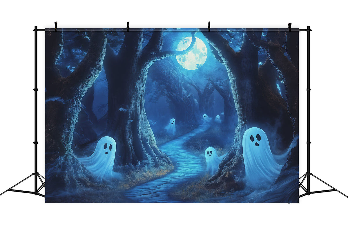 Geister-Hintergrundwandteppich Mondbeschienener Waldweg Extra Großer Halloween-Hintergrund RR67-162