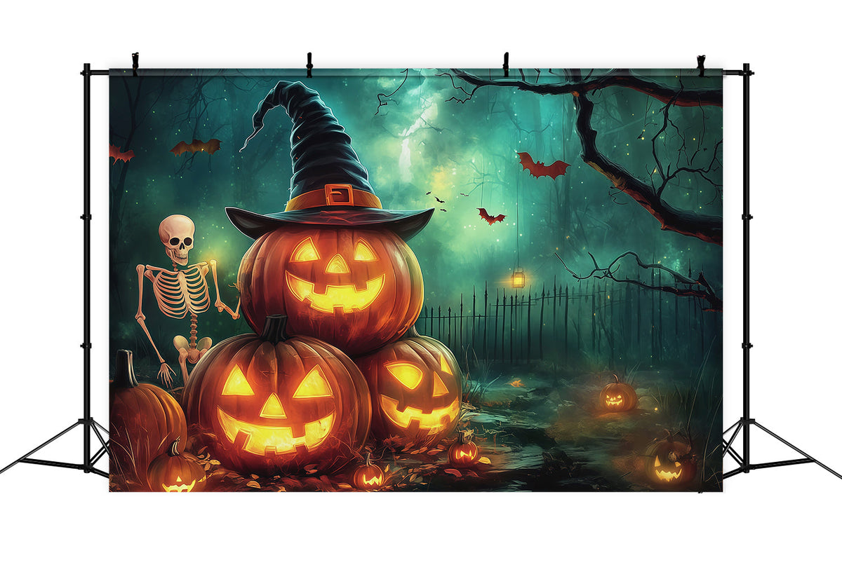 Kürbis-Hintergrund Hexen-Skelett-Wald-Hintergrund Halloween-Fotokabine RR67-183
