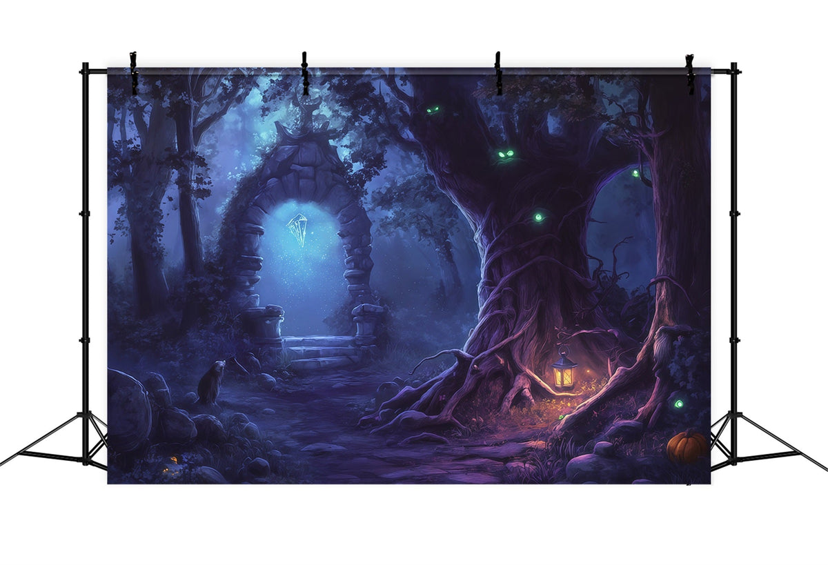 Halloween-Waldkulisse Leuchtendes Portal Mystischer Wald Vintage-Halloween-Kulisse RR67-32