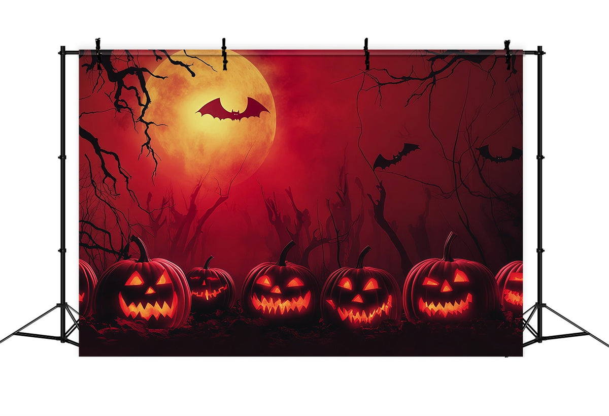 Einfacher Halloween-Hintergrund Mit Rotem Mond Kürbissen Und Fledermäusen Extra Großer Halloween-Hintergrund RR67-48