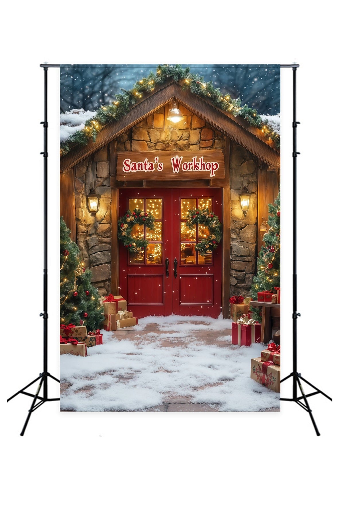 Weihnachtsladen-Hintergrund Eingang Zur Weihnachtswerkstatt Weihnachts-Fotografie-Hintergründe RR68-76