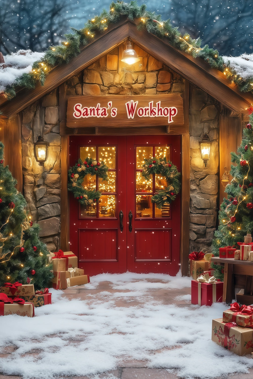 Weihnachtsladen-Hintergrund Eingang Zur Weihnachtswerkstatt Weihnachts-Fotografie-Hintergründe RR68-76