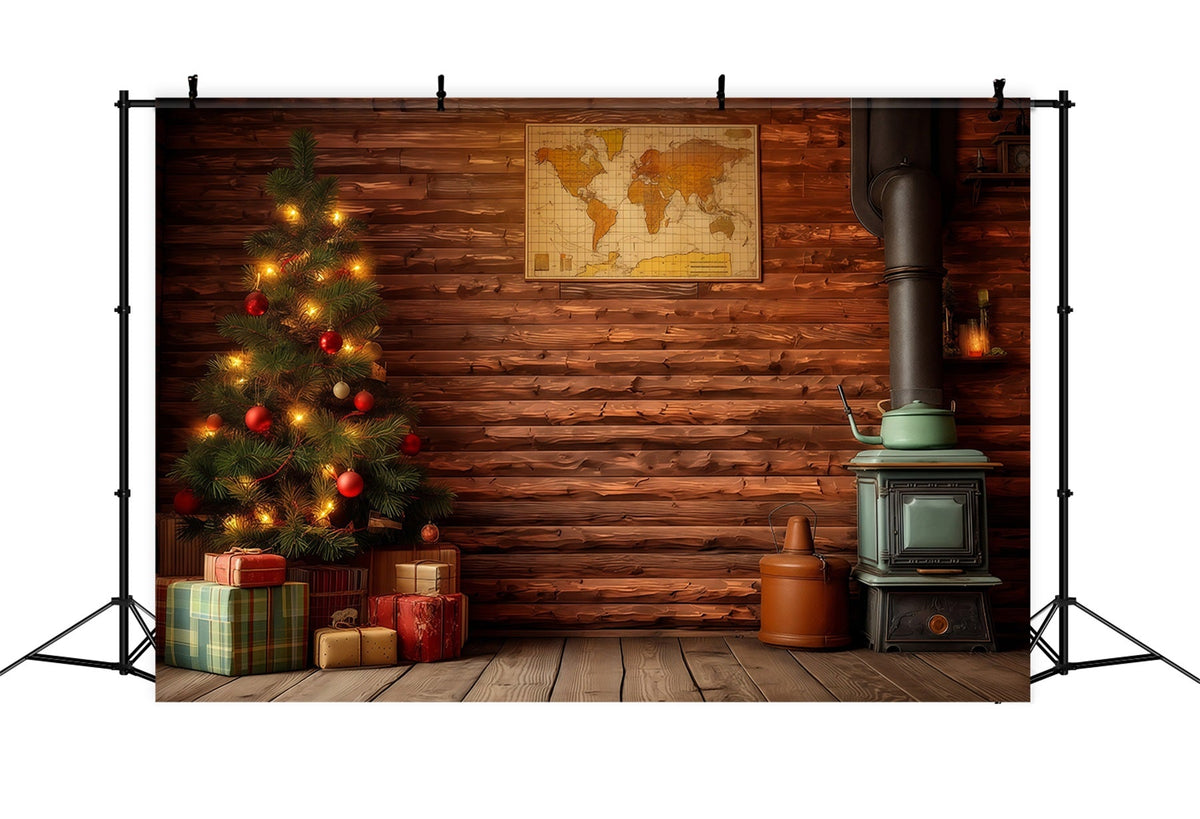 Ländliche Weihnachtskulisse Rustikales Hütteninterieur Weihnachtsfotohintergrund RR68-80