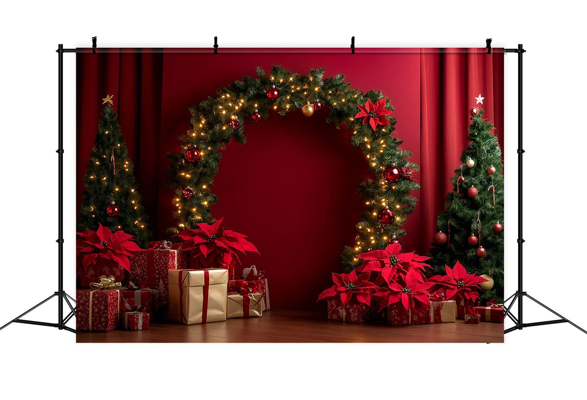 Roter Weihnachtshintergrund Weihnachtsstern-Girlandenbogen-Display Weihnachtshintergründe RR69-105