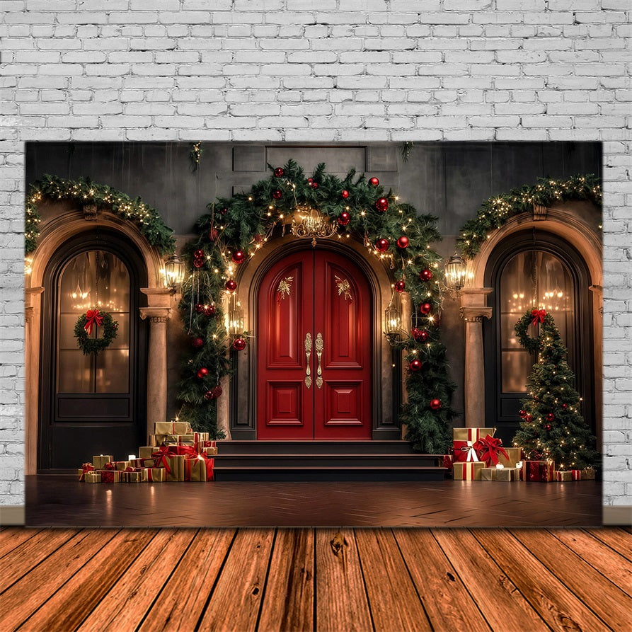Weihnachtsbogen-Hintergrund Luxuriöser Türeingang Mit Girlande Studiohintergründe Weihnachten RR69-19