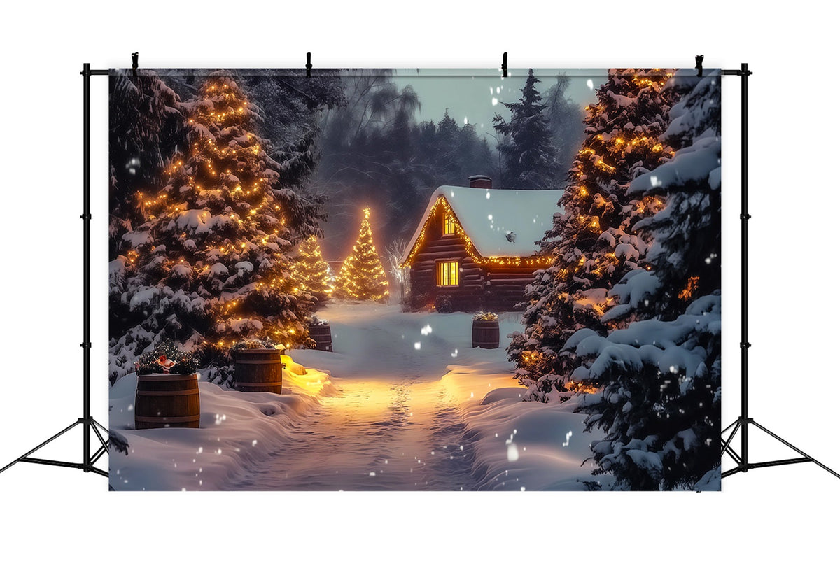 Winterliche Weihnachtskulisse Gemütliche Hütte Im Kiefernholz-Look Weihnachts-Musselin-Hintergrund RR69-26
