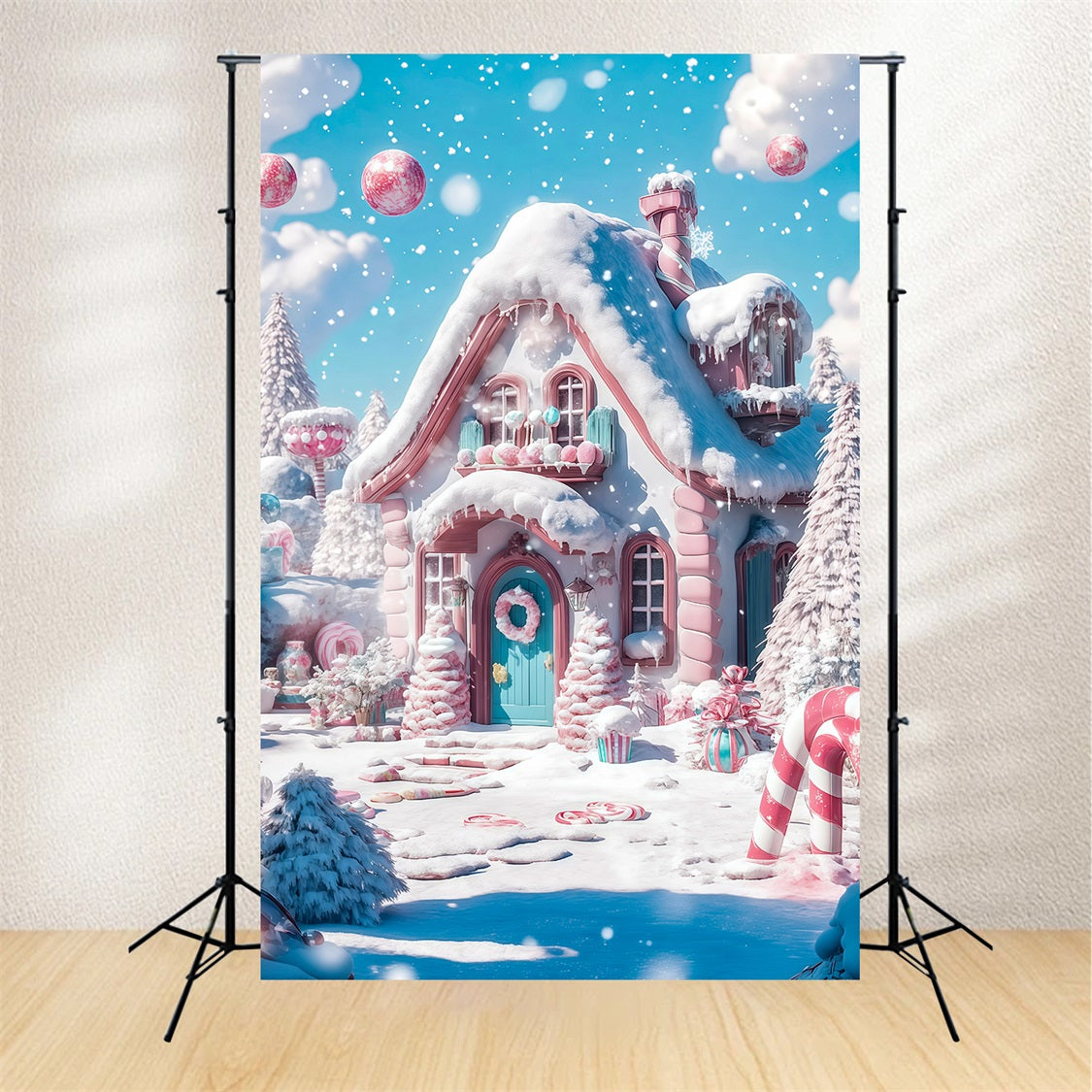 Weihnachtskulisse Candyland Schneerosa Bonbon-Häuschen Professionelle Weihnachtskulisse RR69-29