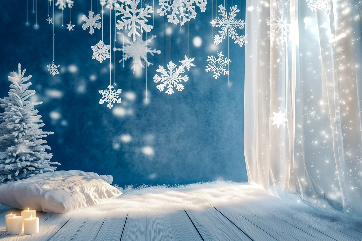 Einfacher Weihnachtshintergrund Frostiger Schneeflockenvorhang Glühen Weihnachtswand-Hintergrund RR69-30
