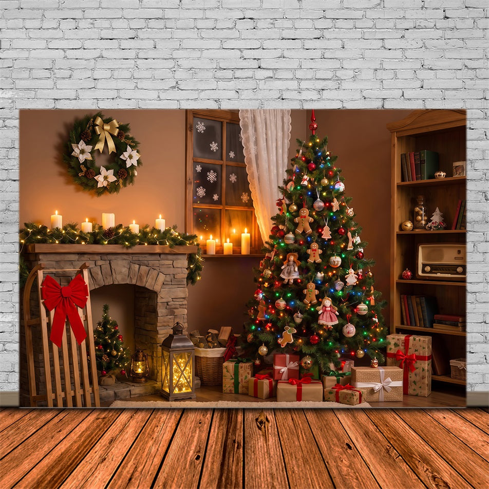 Weihnachtsnacht-Hintergrund Gemütliche Kaminpuppen-Dekoration Weihnachts-Fotografie-Hintergründe RR69-42