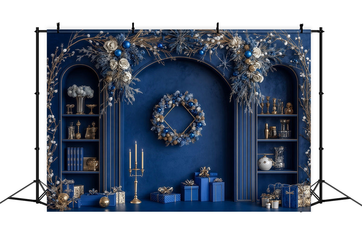 Blauer Weihnachtshintergrund Blaue, Mattierte Bogendekoration Weihnachts-Fotohintergründe RR69-46
