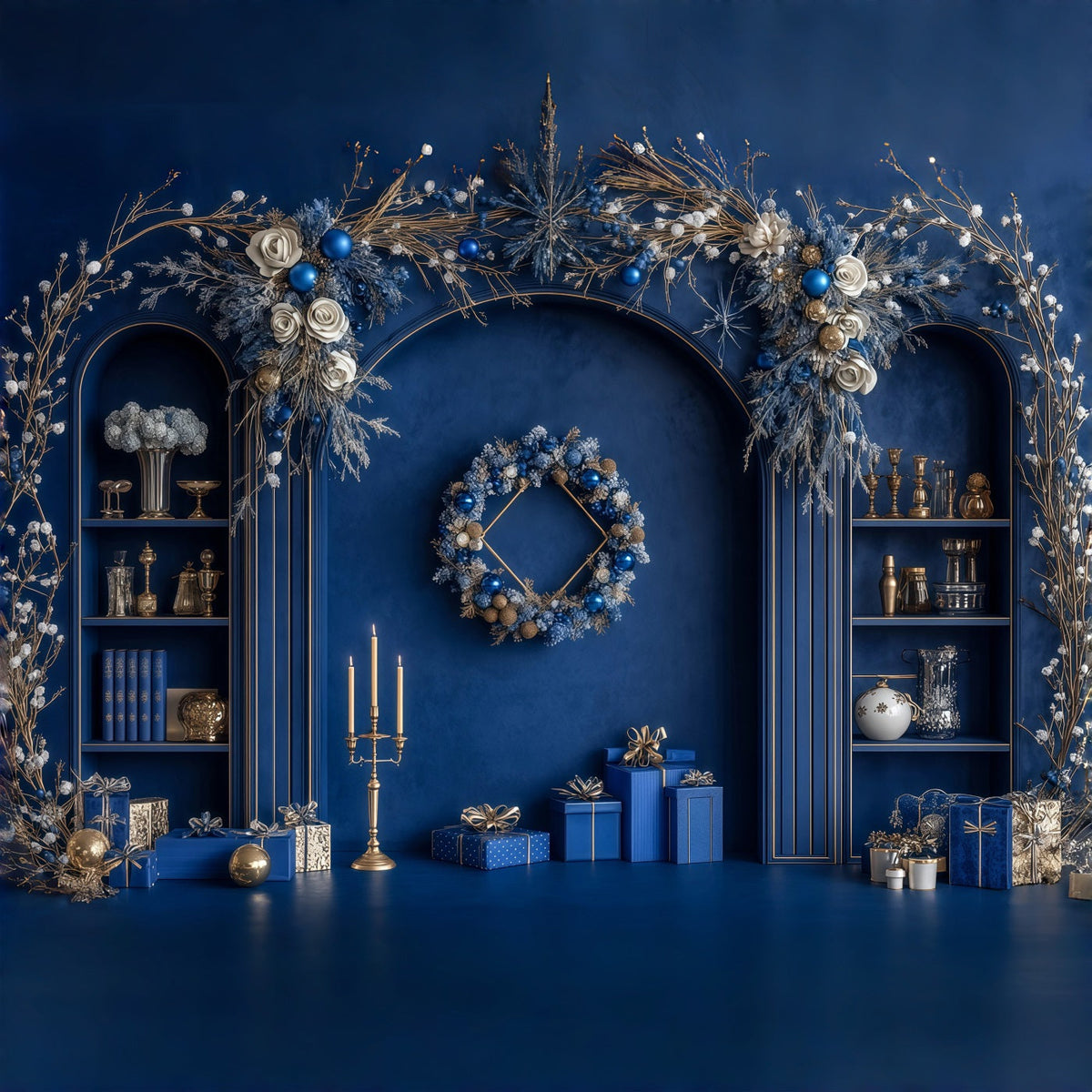 Blauer Weihnachtshintergrund Blaue, Mattierte Bogendekoration Weihnachts-Fotohintergründe RR69-46