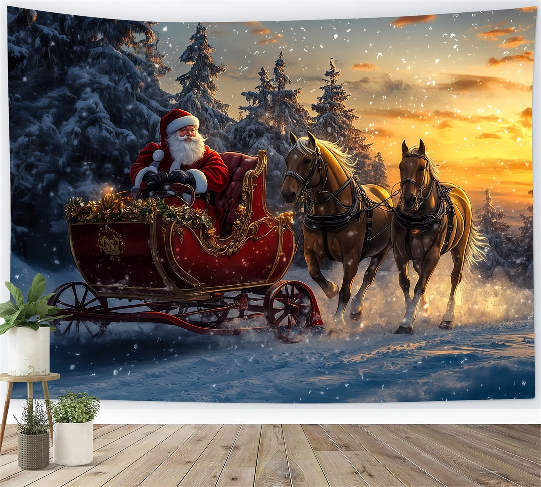 Weihnachtsmann-Hintergrund Weihnachtsmannschlitten Im Schneewald Weihnachtsfotohintergrund RR69-54