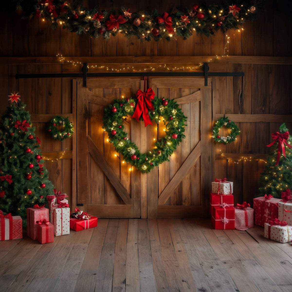 Weihnachtskulisse Mit Scheunentor Rustikale Scheunentür Mit Kranz Weihnachtskulisse Für Den Innenbereich RR69-55