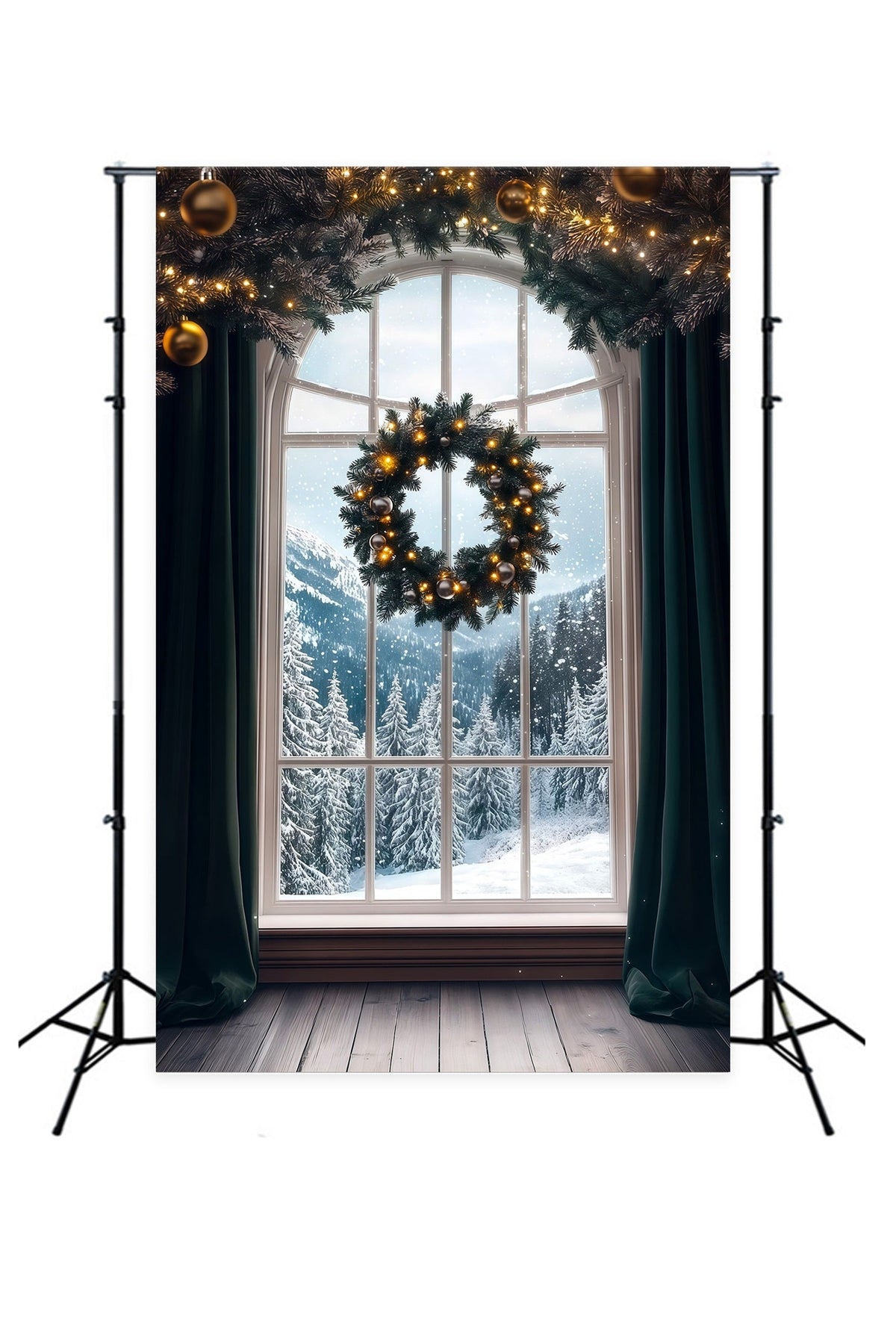 Weihnachtsfenster-Hintergrund Schneeblick Auf Den Wreath Mountain Weihnachts-Fotohintergründe RR69-58