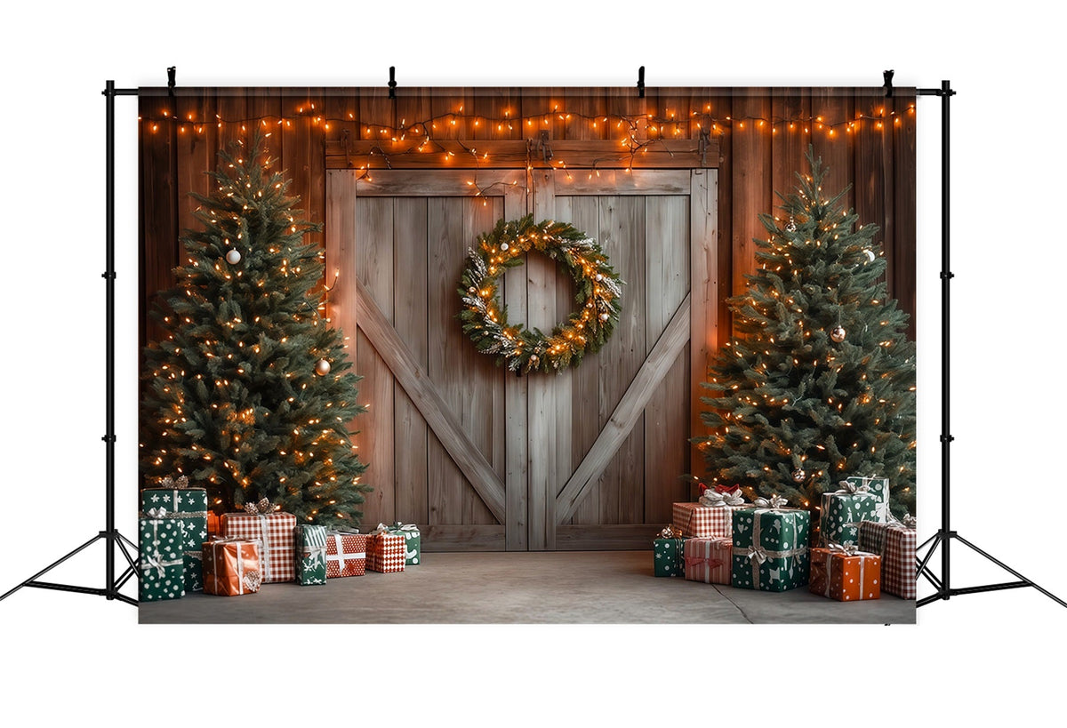 Weihnachts-Scheunentor-Hintergrund Rustikale Scheunentor-Dekoration Weihnachts-Studiohintergründe RR69-59