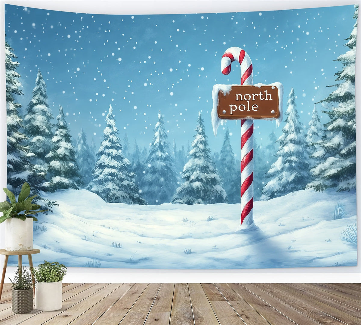 Weihnachtskulisse Nordpol Winterlicher Verschneiter Wald Weihnachtshintergründe RR69-68