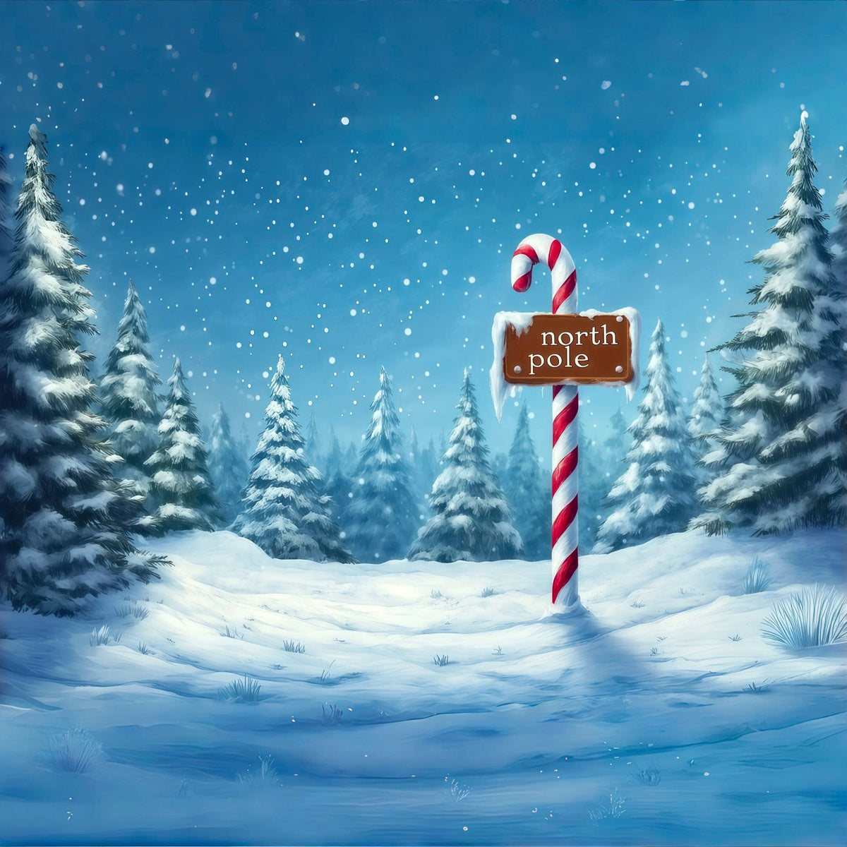 Weihnachtskulisse Nordpol Winterlicher Verschneiter Wald Weihnachtshintergründe RR69-68