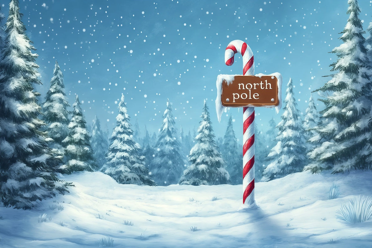 Weihnachtskulisse Nordpol Winterlicher Verschneiter Wald Weihnachtshintergründe RR69-68