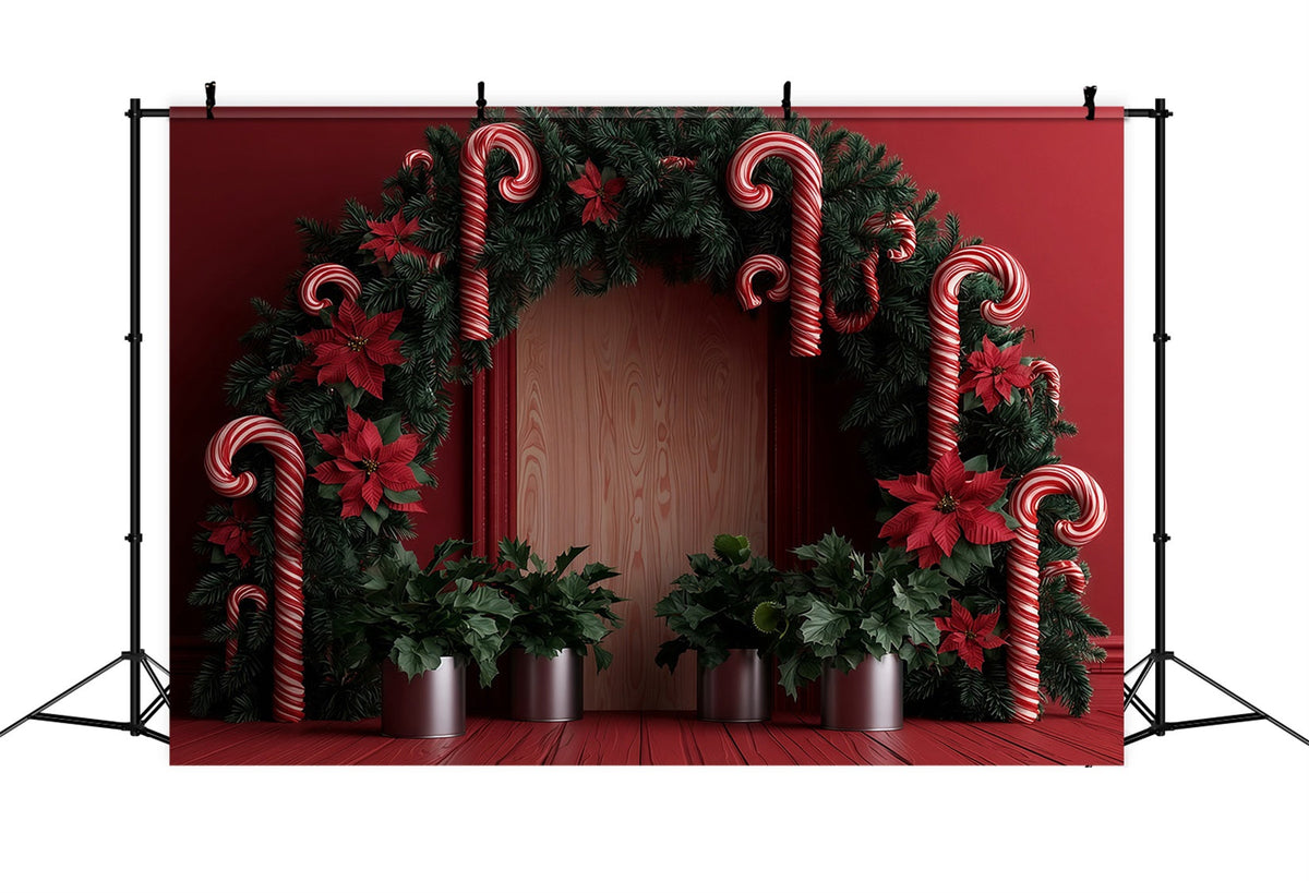 Weihnachtshintergrund Mit Zuckerstangenmotiv Weihnachtsstern-Girlandenbogen Weihnachts-Studiohintergründe RR69-79