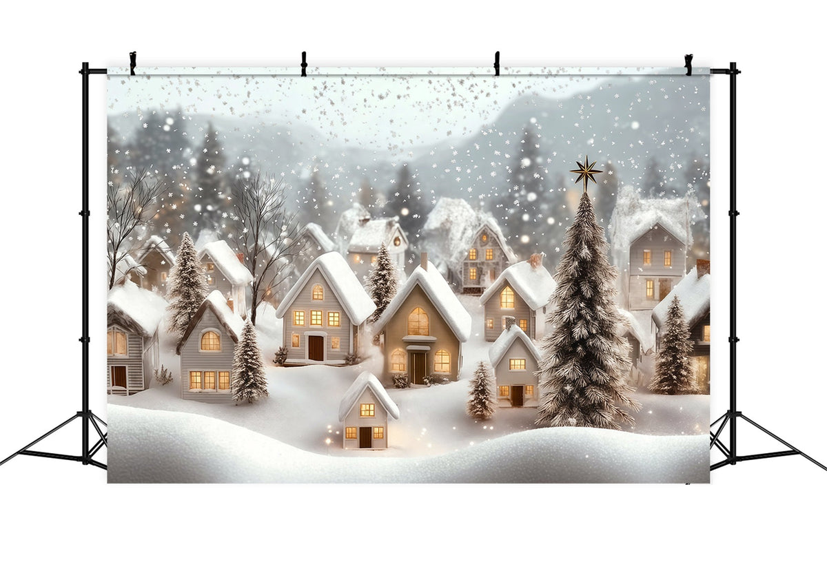 Winterliche Weihnachtskulisse Dorfschneefall-Glühen Musselin-Hintergrund Weihnachten RR69-89