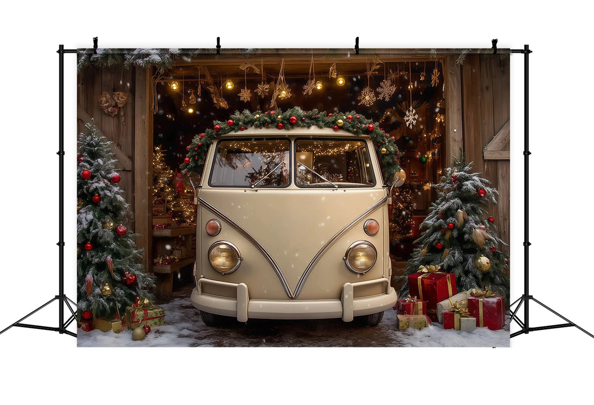 Weihnachtsbauernhof-Kulisse Vintage Van Scheunenausstellung Weihnachts-Fotografie-Hintergründe RR69-99