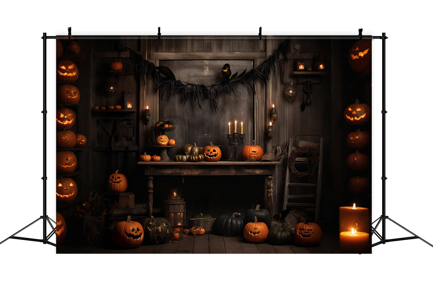 Gruseliges Hexenhaus Kürbisse Halloween Fotokulisse RR7-100