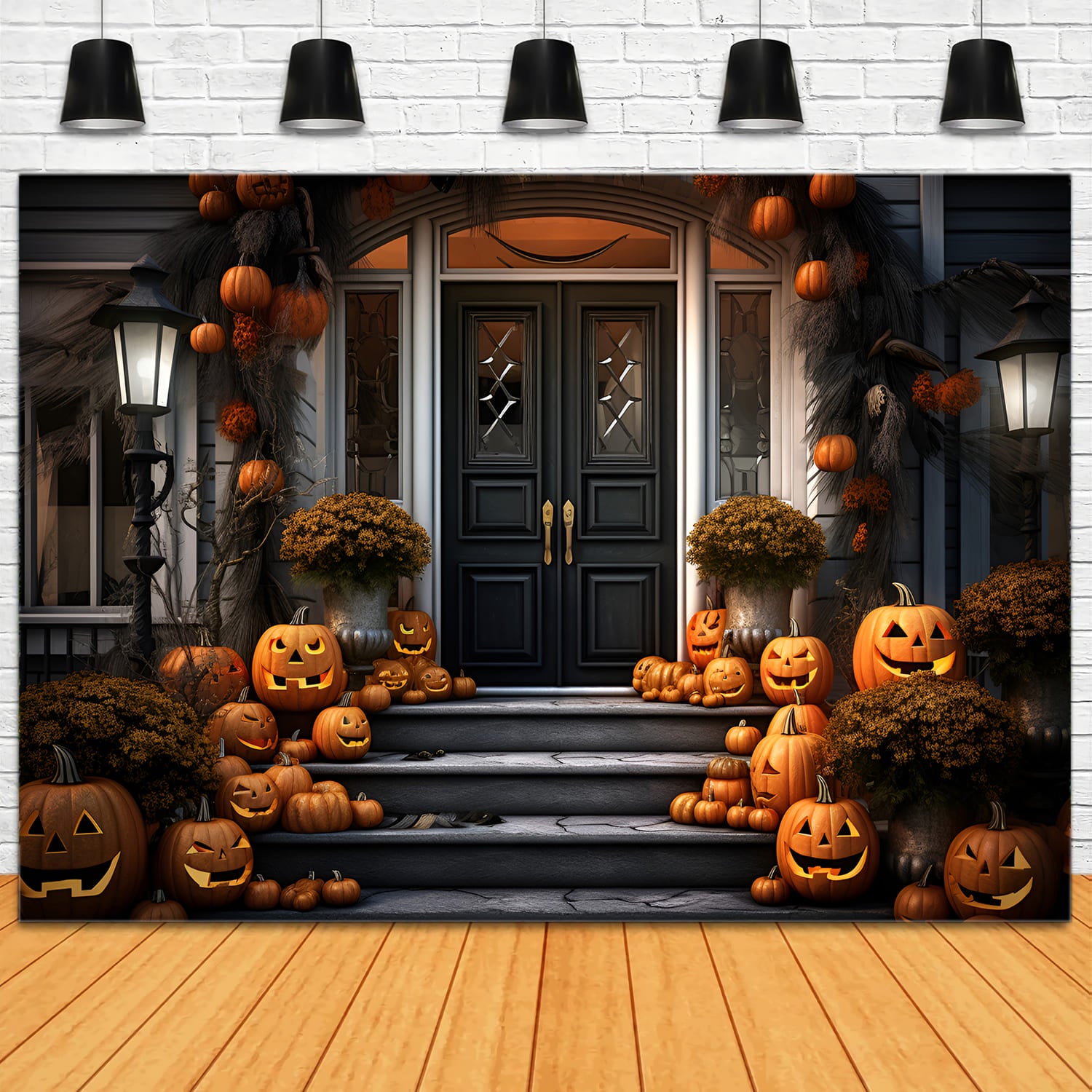 Haustür Kürbisse Halloween Hintergrund RR7-105