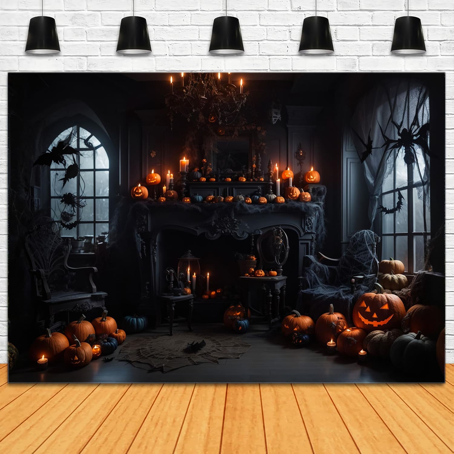 Halloween Dark Room Kürbis Kerzen Backdrop RR7-114