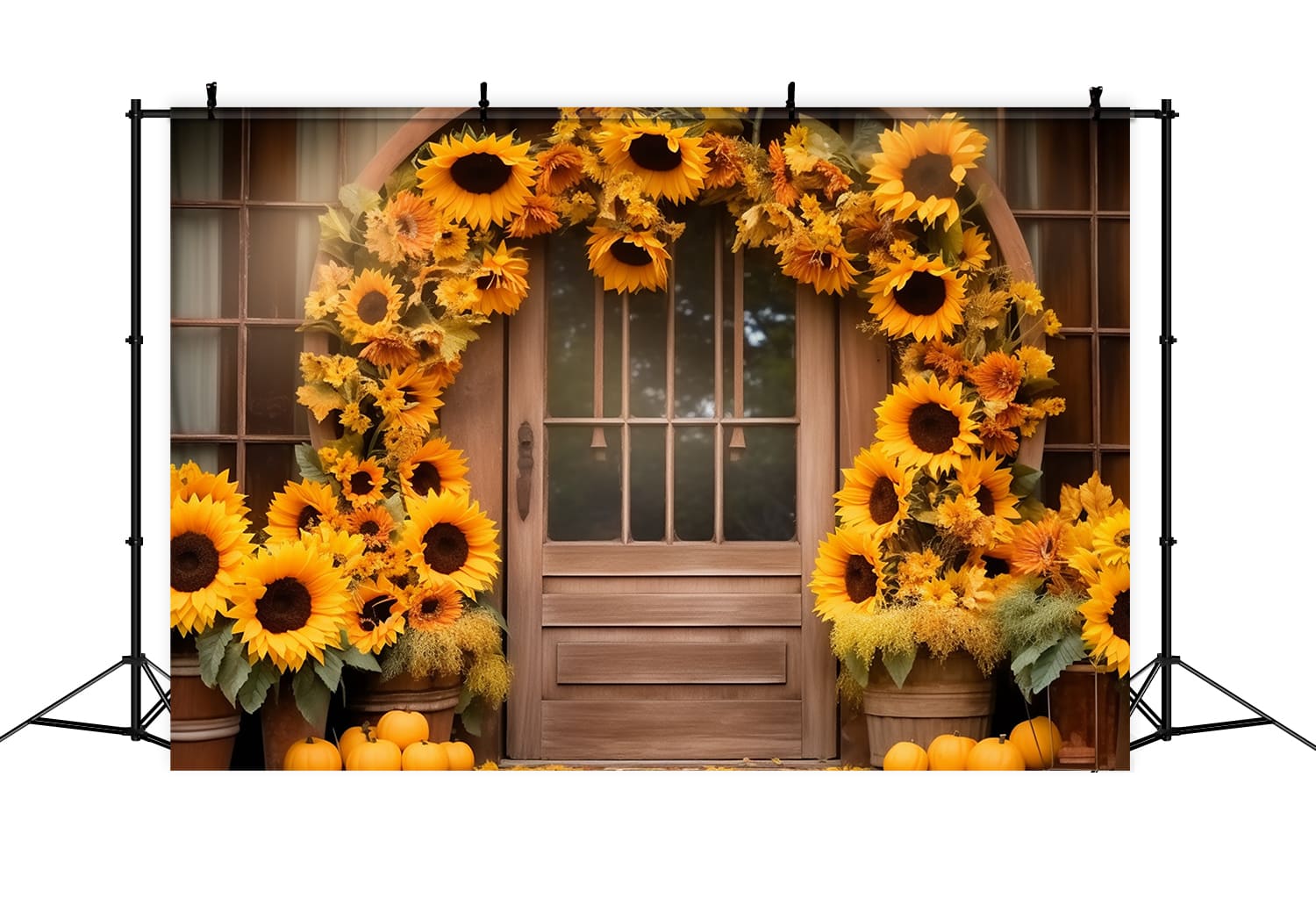Herbst-Sonnenblumen-Kranz Scheunentür-Hintergrund RR7-125