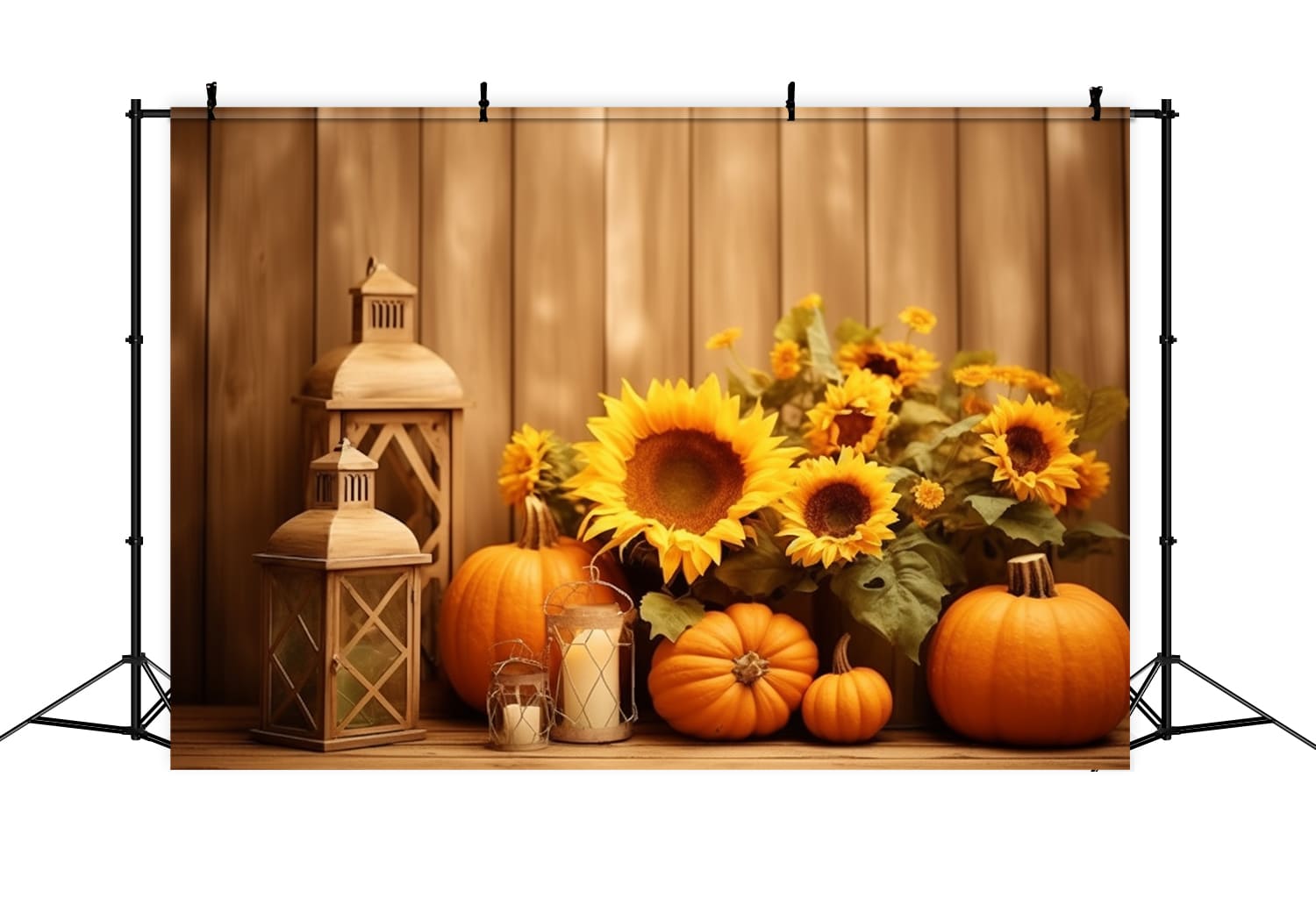 Sonnenblumen-Kürbis-Laternen Herbst-Hintergrund RR7-138