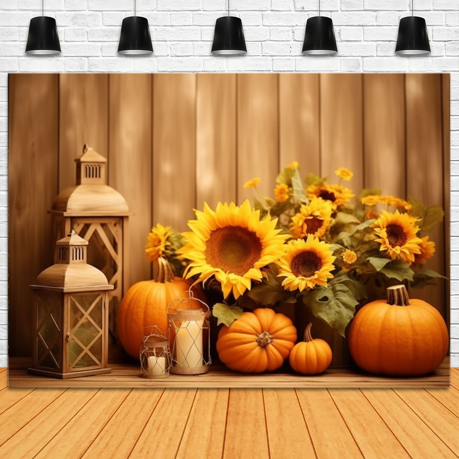 Sonnenblumen-Kürbis-Laternen Herbst-Hintergrund RR7-138