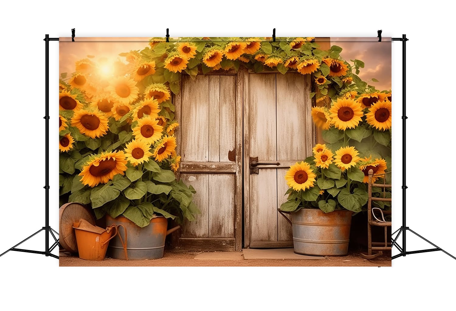 Sonnenblumenkranz Waldtür Herbst Hintergrund RR7-139