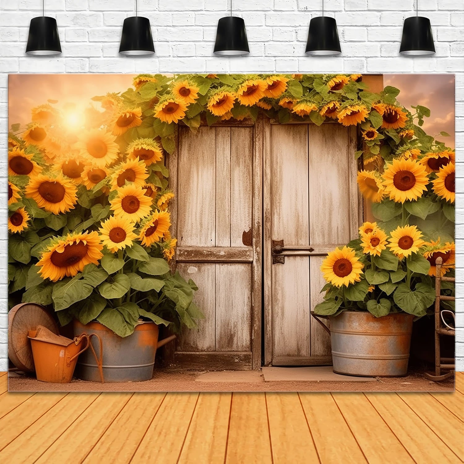 Sonnenblumenkranz Waldtür Herbst Hintergrund RR7-139