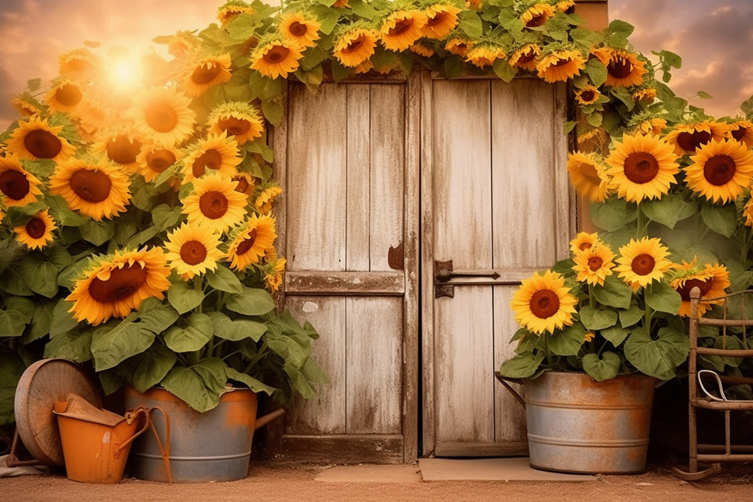 Sonnenblumenkranz Waldtür Herbst Hintergrund RR7-139