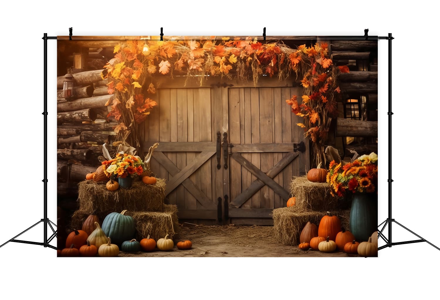 Herbst Scheune Heuhaufen Ahornblätter Hintergrund RR7-141