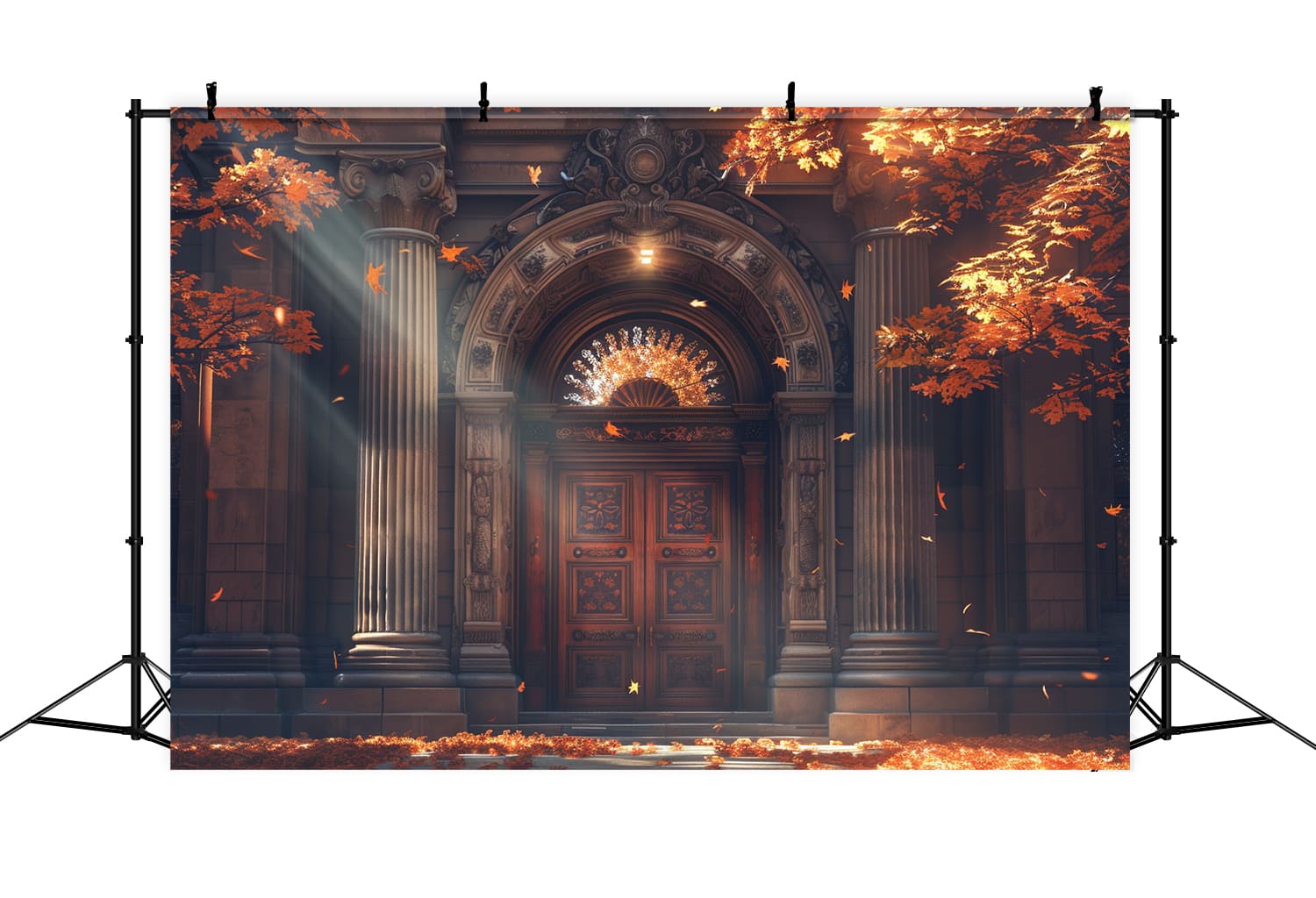 Herbst Herrenhaus Tür Ahornblätter Hintergrund RR7-148