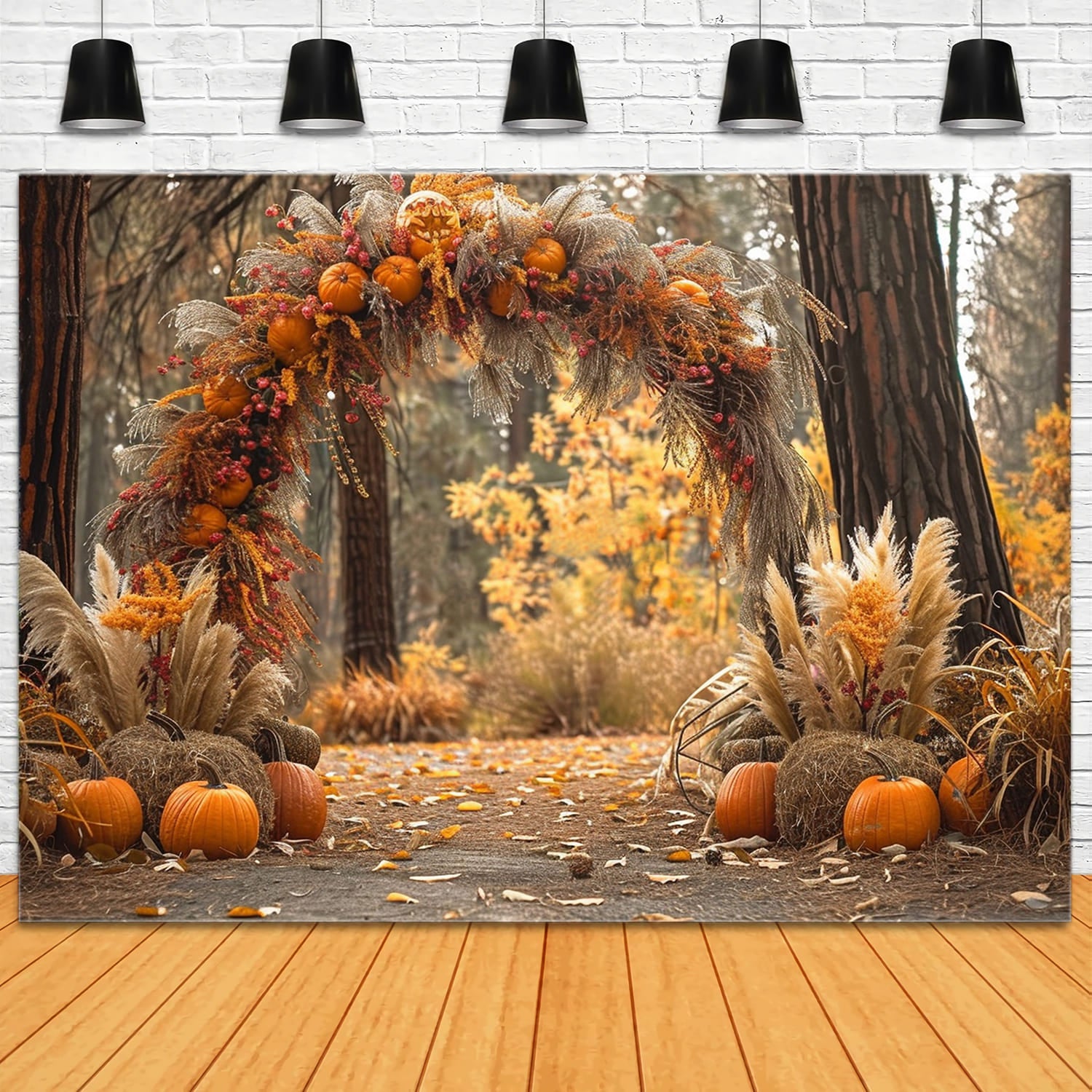 Herbst Wald Kürbisse Getrocknetes Schilf Hintergrund RR7-150