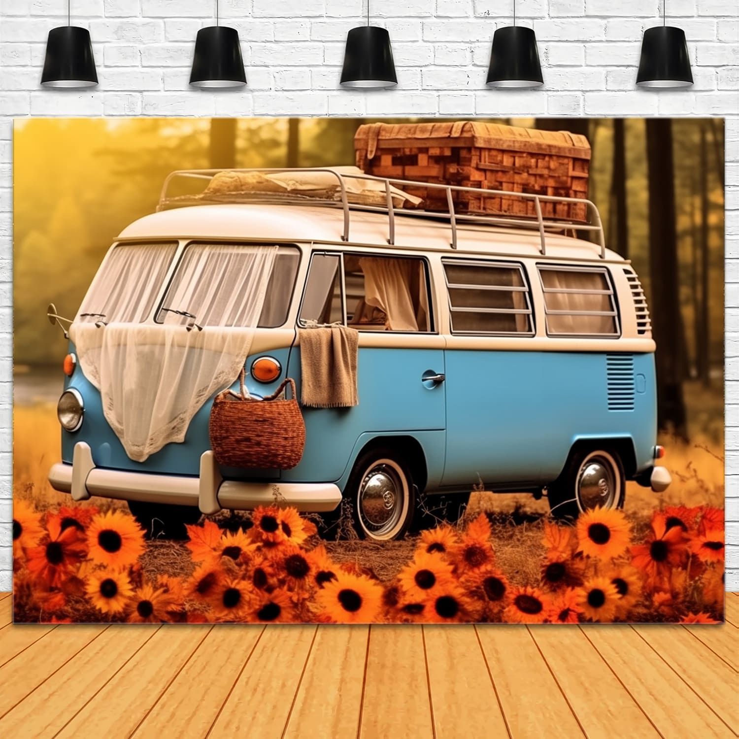 Herbst Sonnenblume Blau Weiß Auto Bus Hintergrund RR7-163