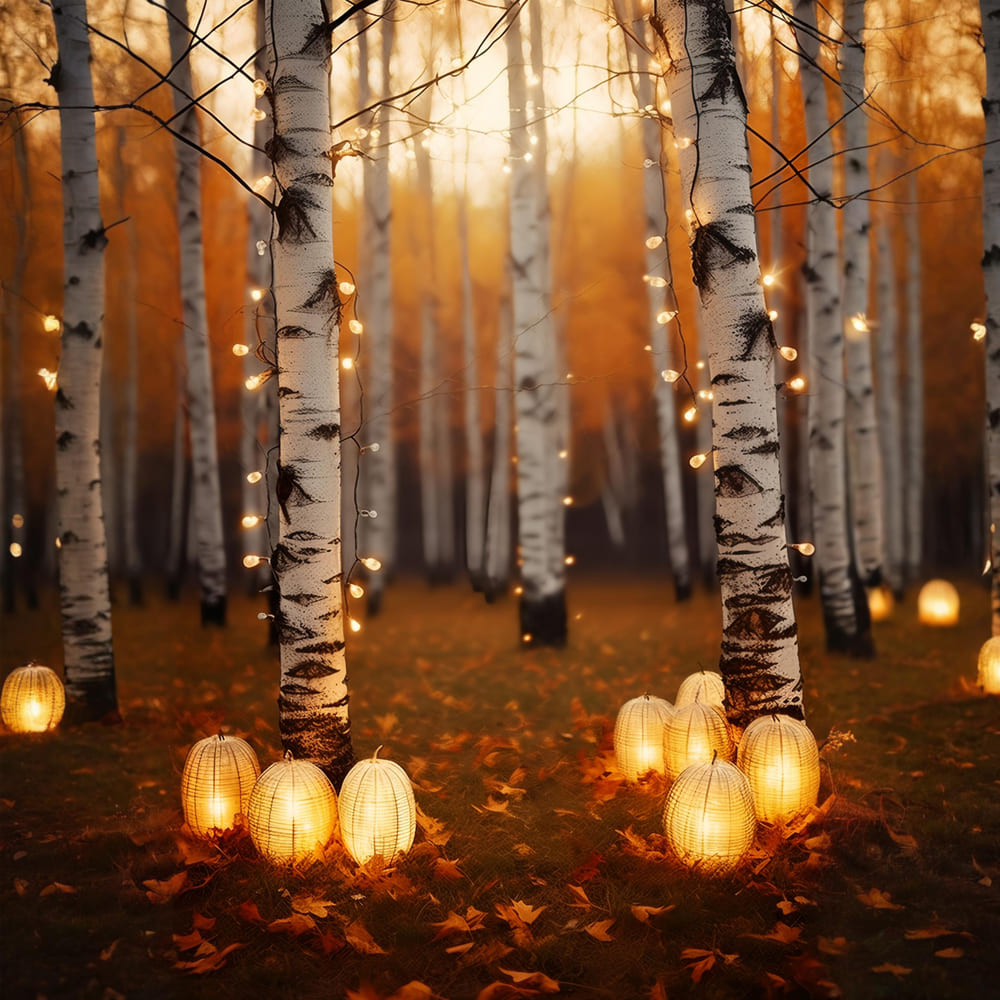 Herbst-Birkenbäume Lichter Fotografie Hintergrund RR7-164