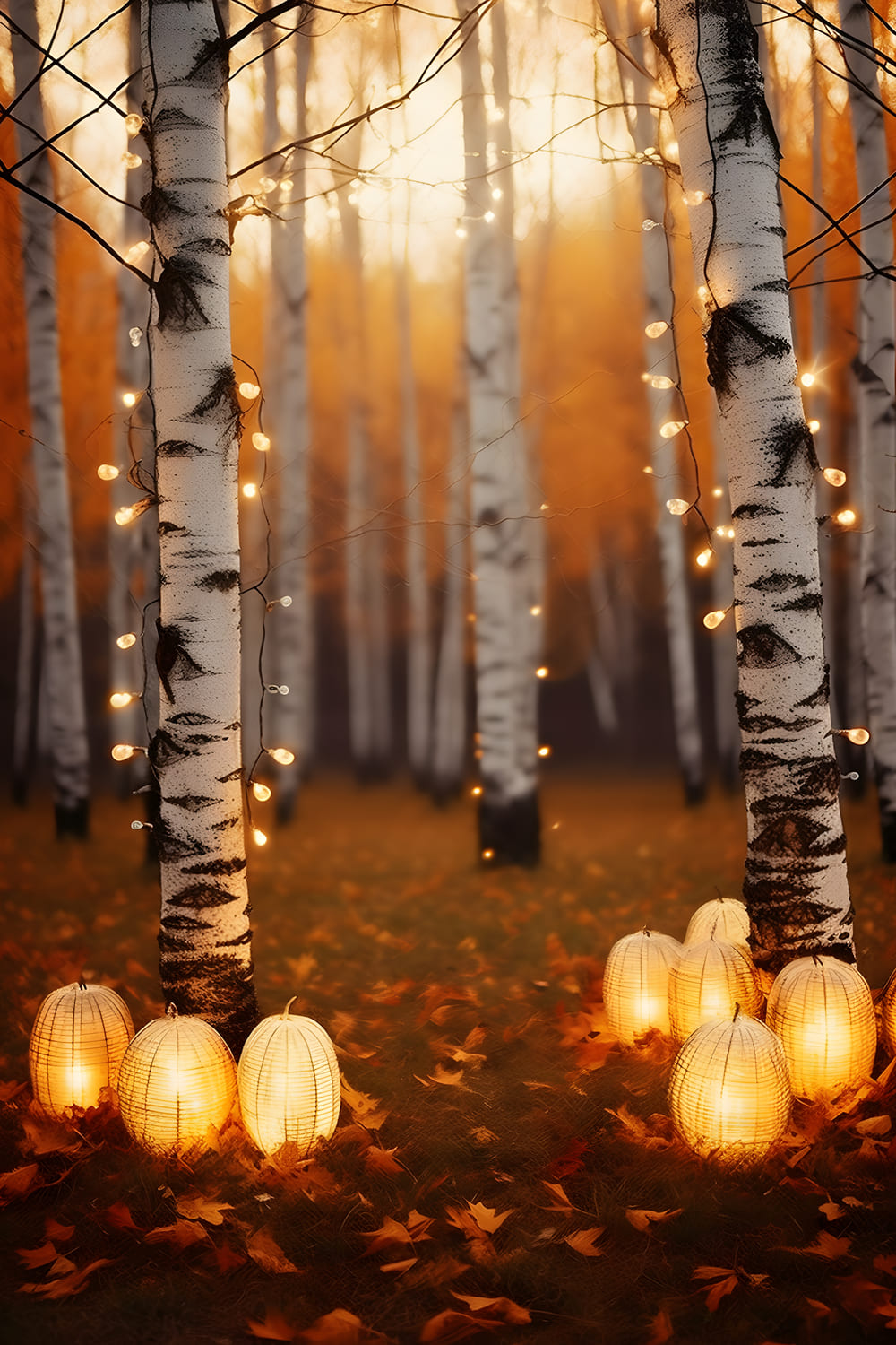 Herbst-Birkenbäume Lichter Fotografie Hintergrund RR7-164