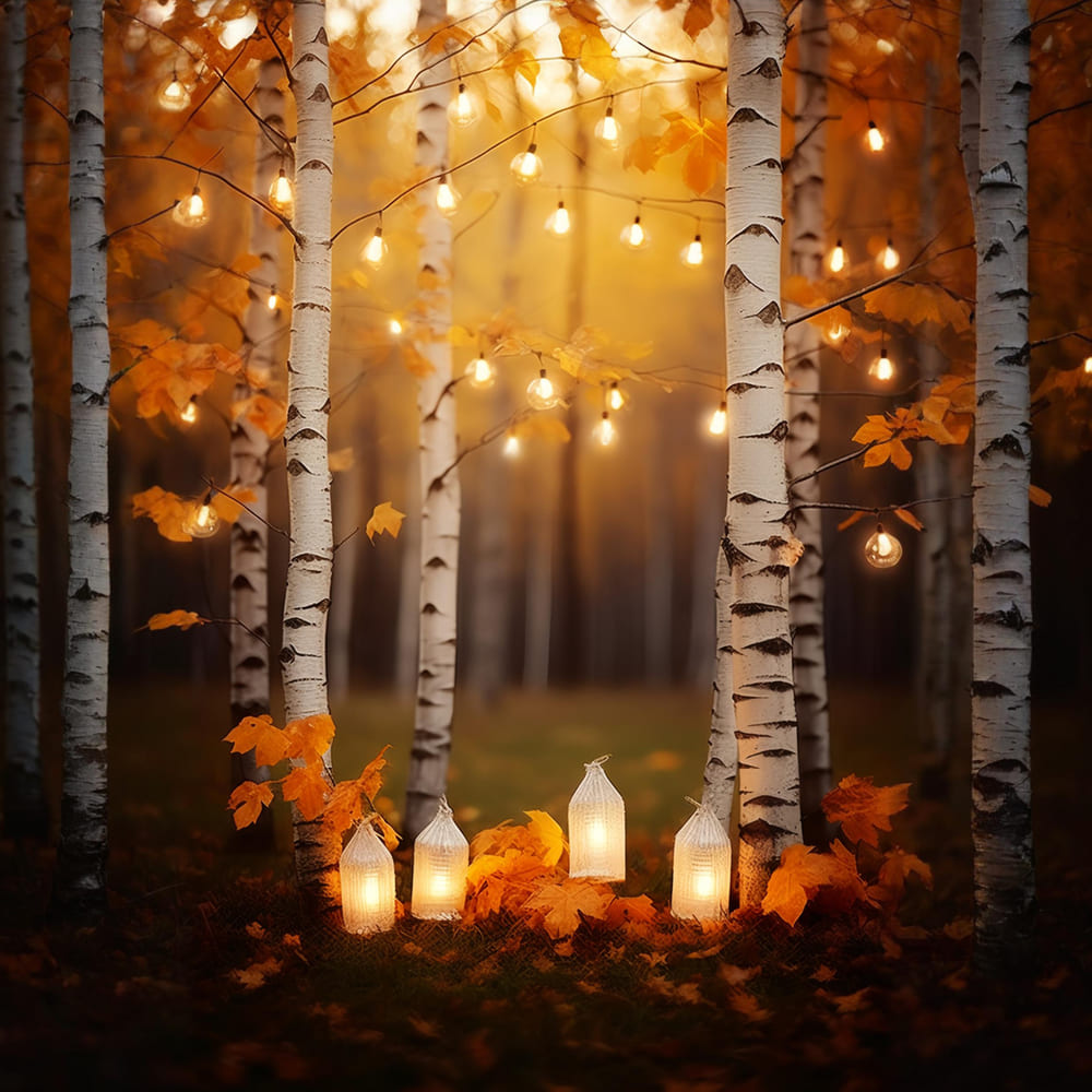 Herbst Birke Wald Lichterkette Hintergrund RR7-165