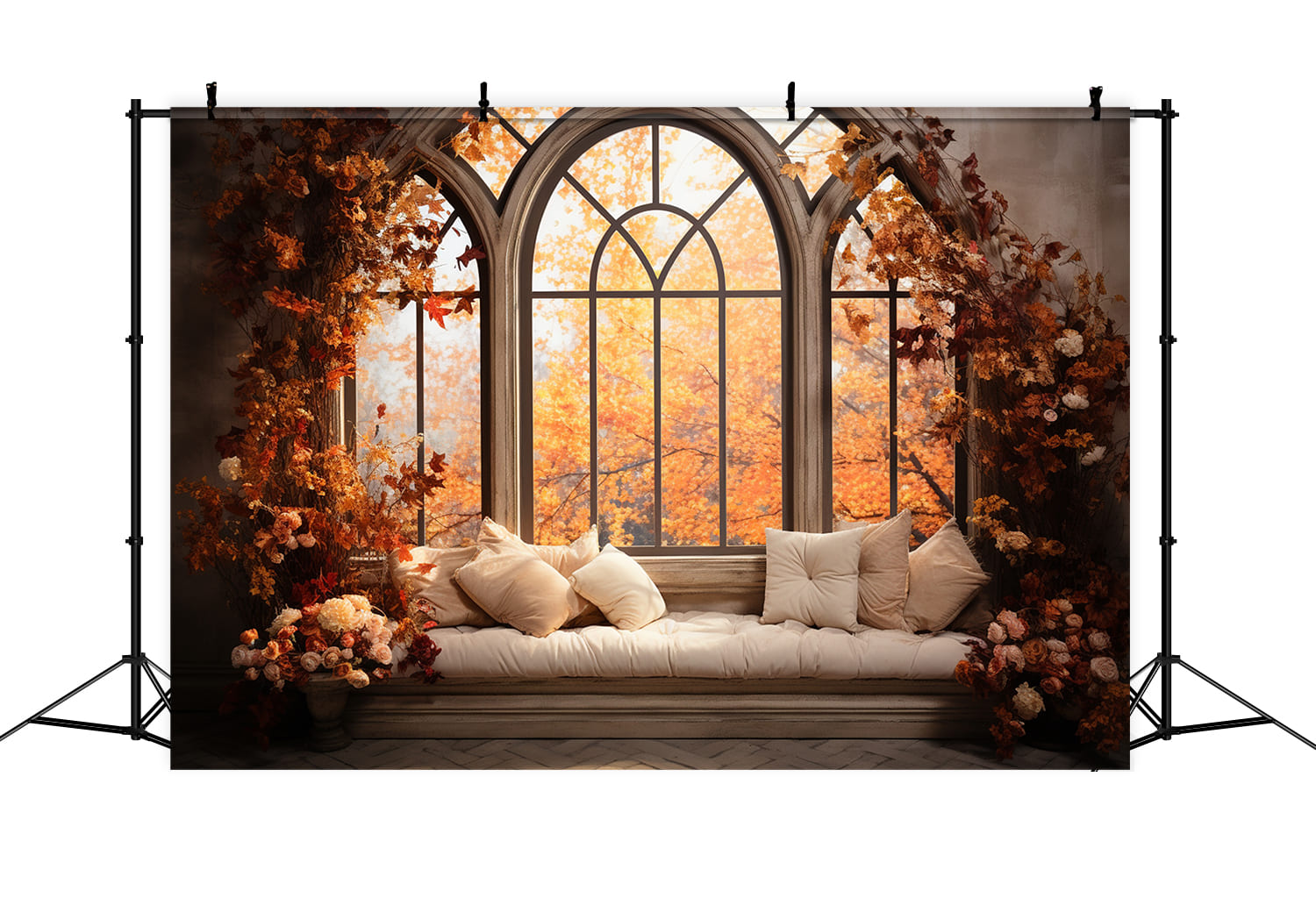 Herbstliche Ahornblätter Fensterlandschaft Hintergrund RR7-175