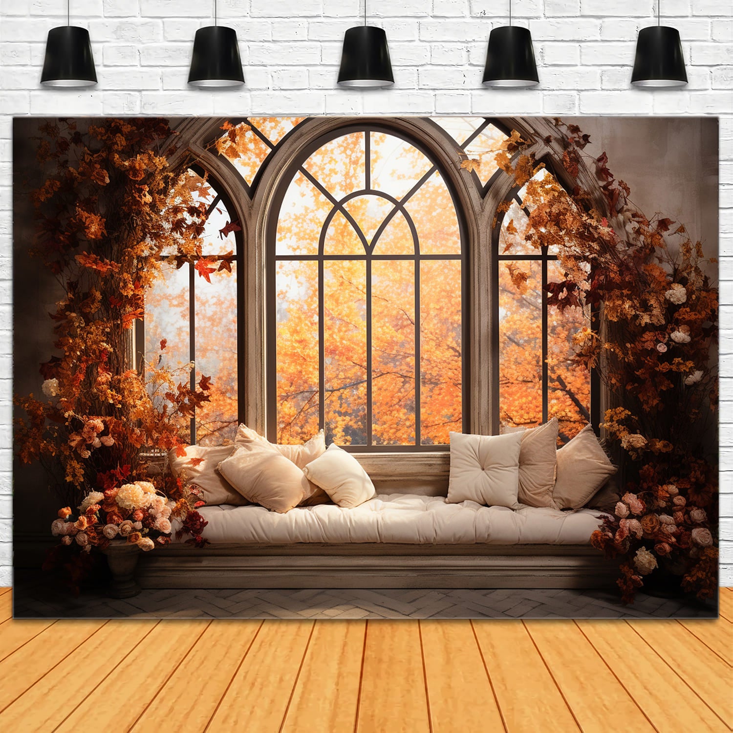 Herbstliche Ahornblätter Fensterlandschaft Hintergrund RR7-175