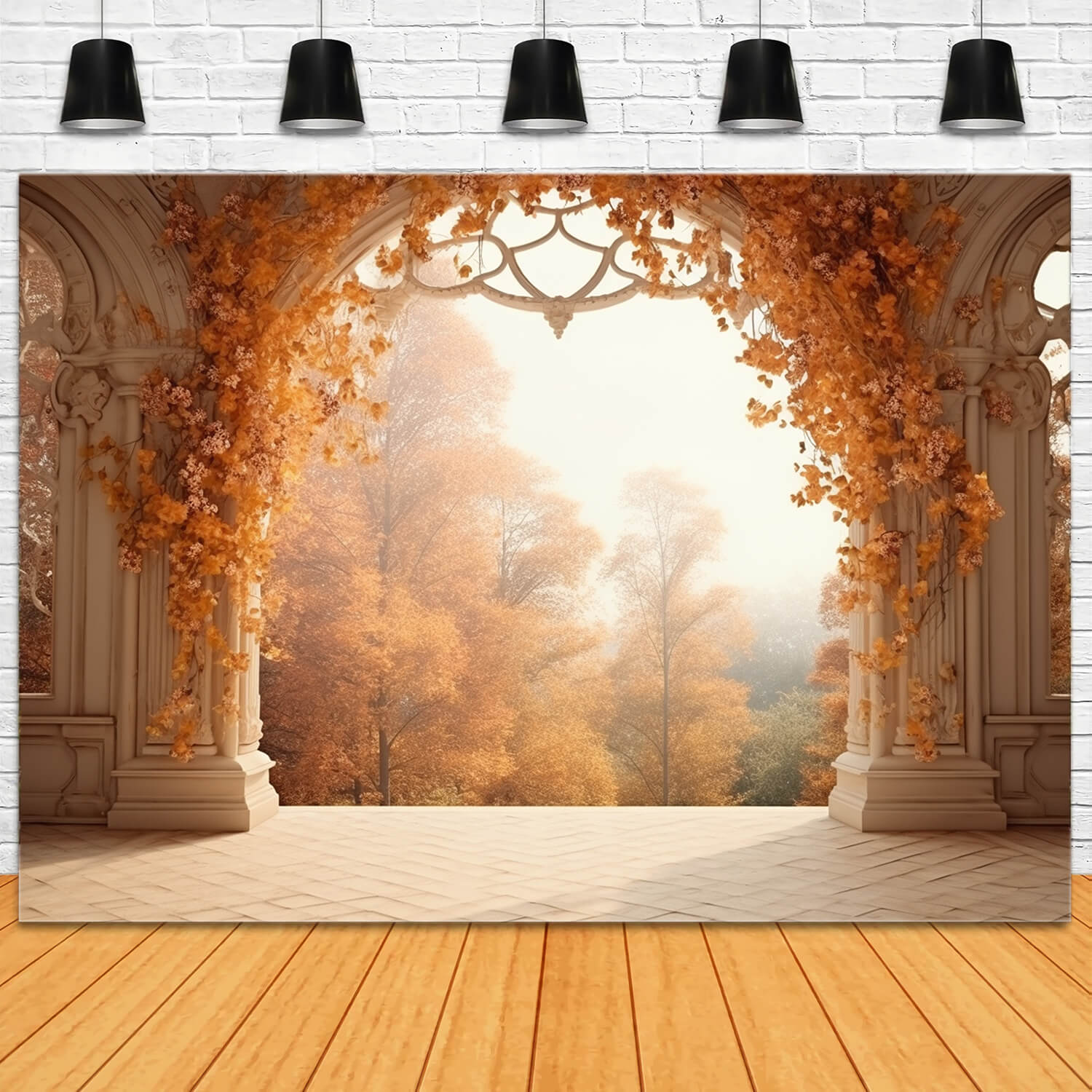 Herbstliche Waldlandschaft Schloss Bogen Hintergrund RR7-179