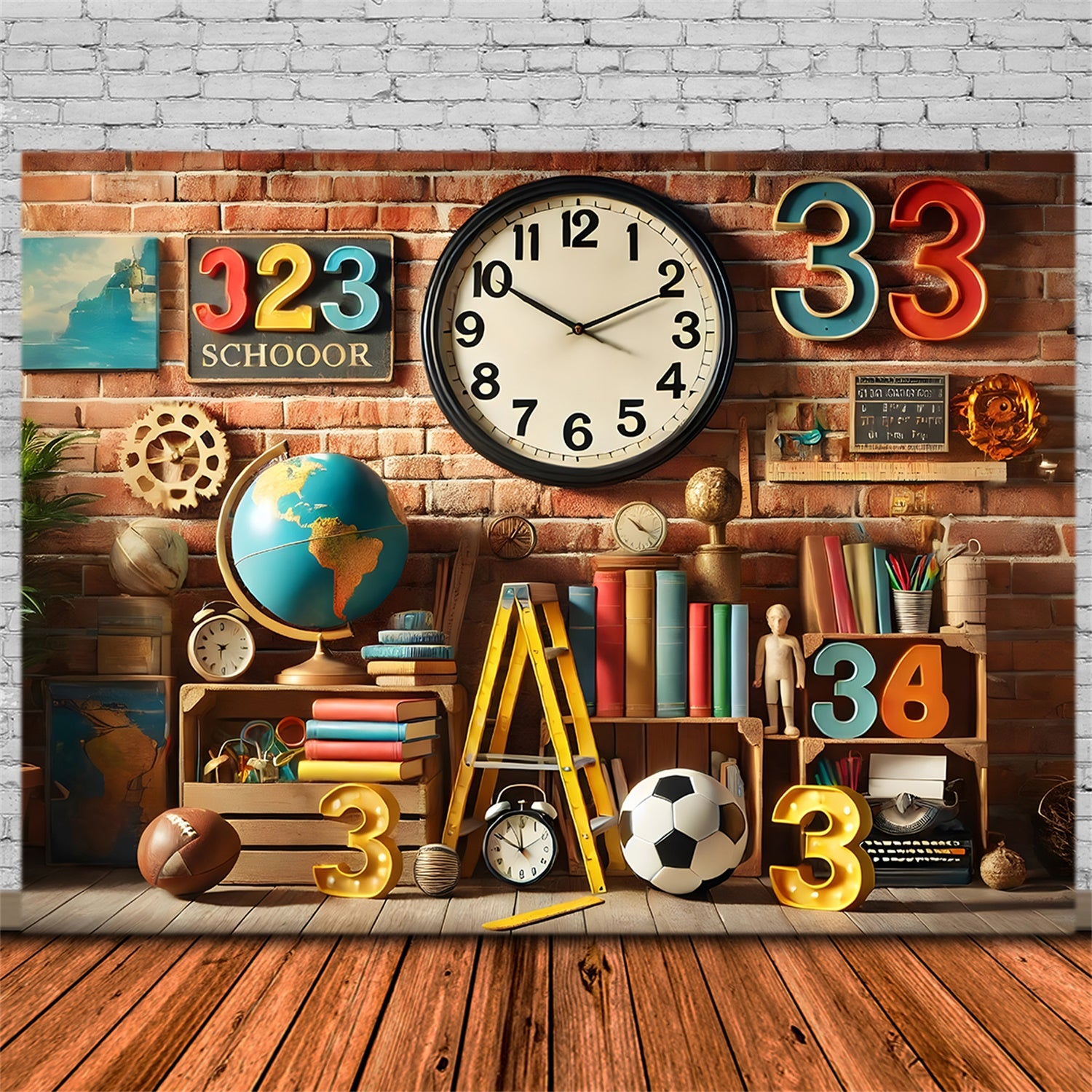 Back to School Zahlen Bücher Globus Backdrop RR7-209