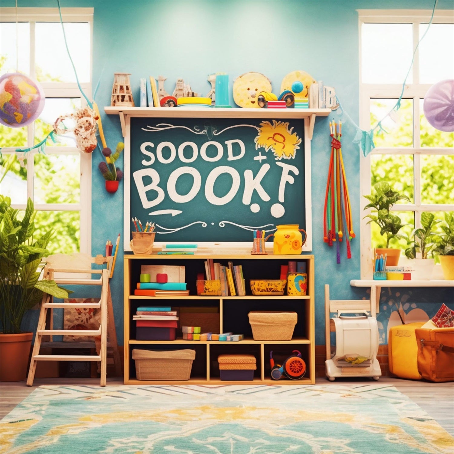 Back to School Spielzimmer Bücher Backdrop RR7-220