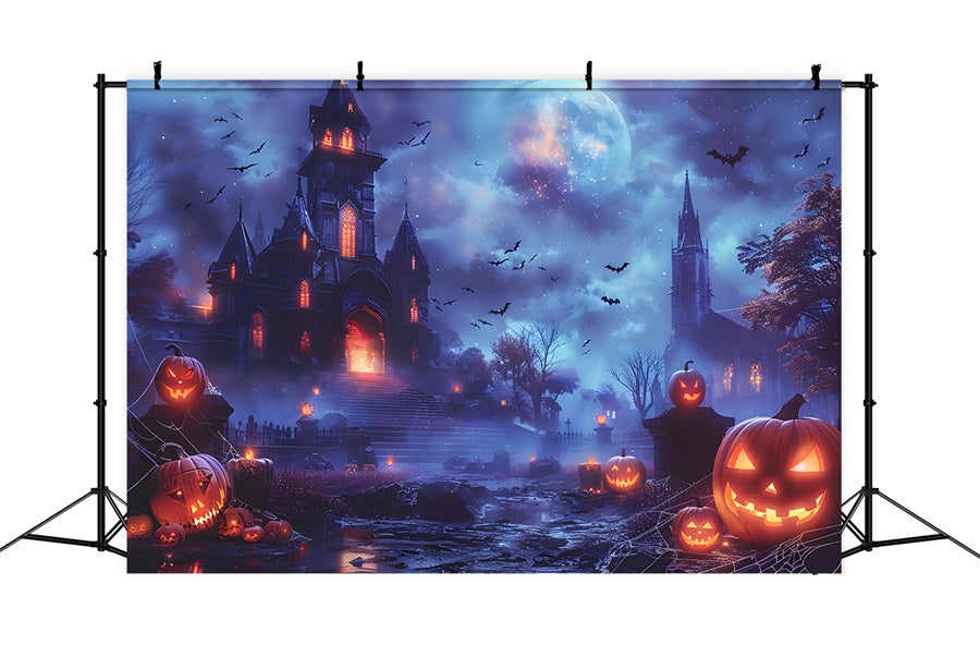 Verwunschener Halloween-Kürbis-Schloss-Hintergrund RR7-246