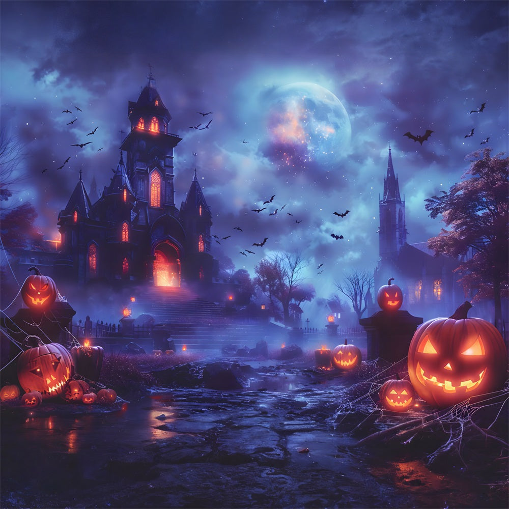 Verwunschener Halloween-Kürbis-Schloss-Hintergrund RR7-246