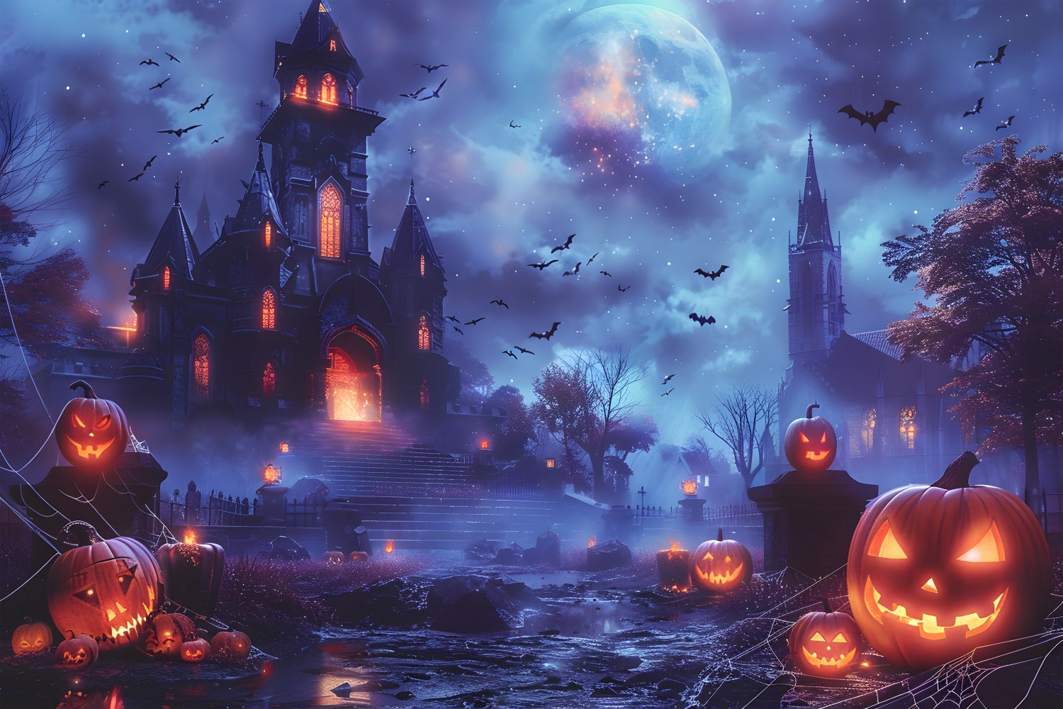 Verwunschener Halloween-Kürbis-Schloss-Hintergrund RR7-246