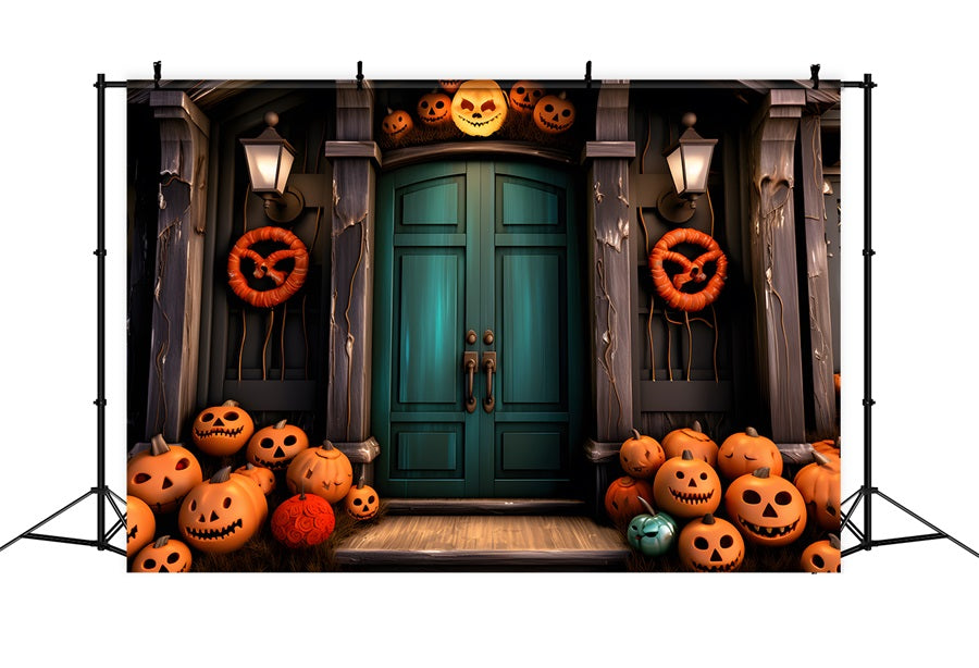 Halloween-Kürbis Gespenstische Tür Kränze Hintergrund RR7-250